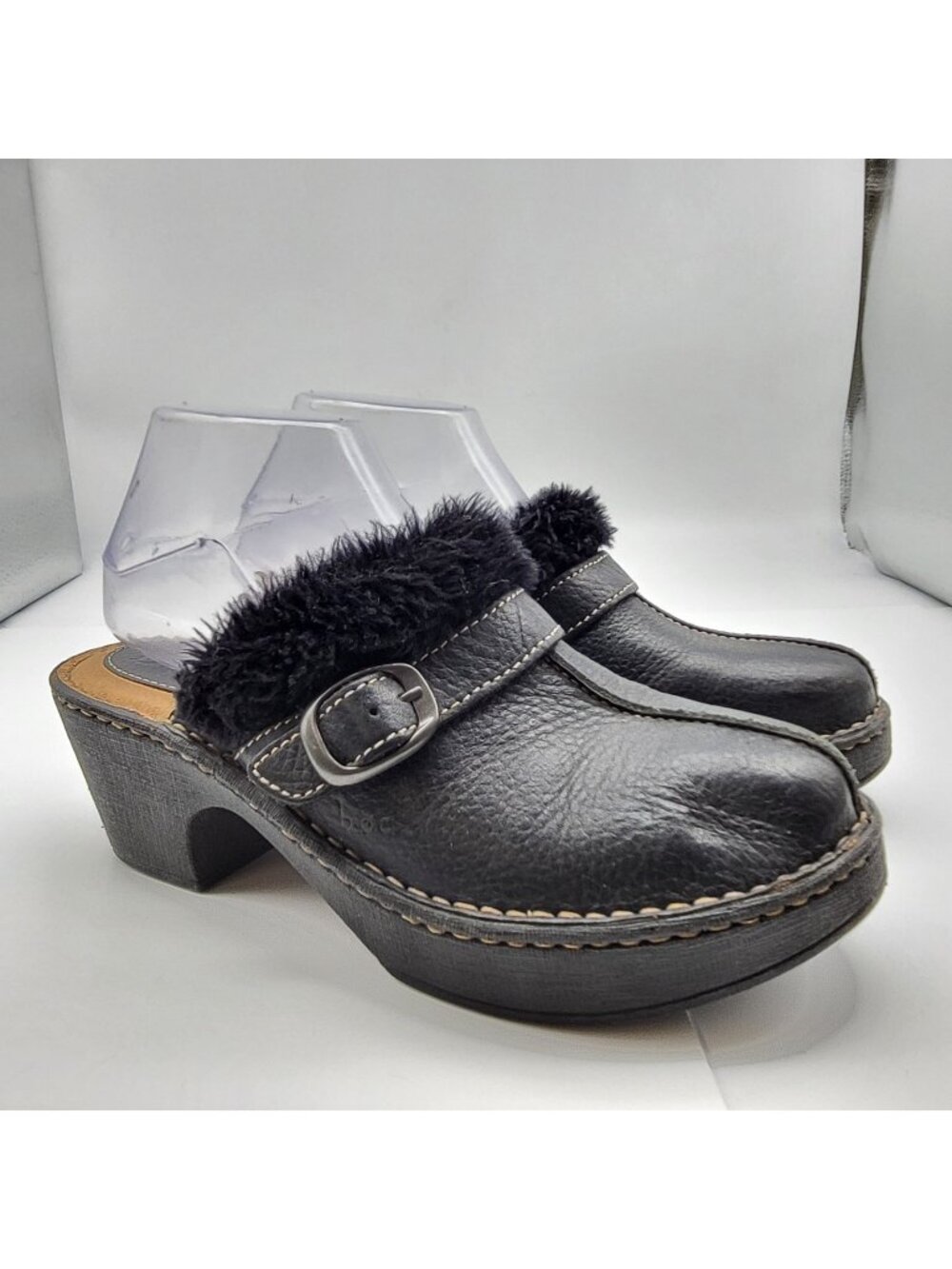 Fab BOC Born Platform Y2K Black Leather Mule slip on Sz 8 Comfort shoes